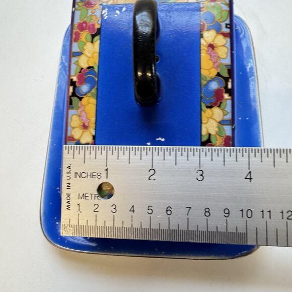 Vintage Art Deco Scotch Ivory Cheese Butter Dish Antique Tableware Blue Floral - Picture 7 of 10